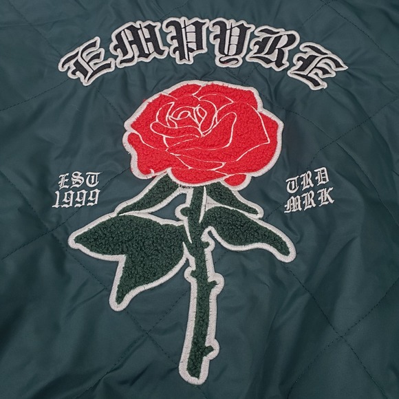 Empyre Quilted Bomber Jacket M Green Rose Embroidery Est 1999 - Picture 3 of 9